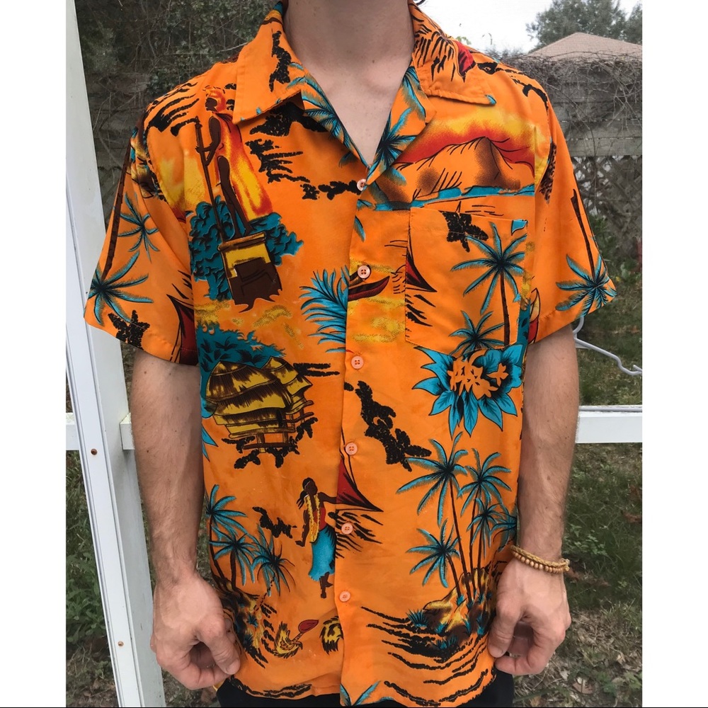 Orange Hawaiian Button up shirt.